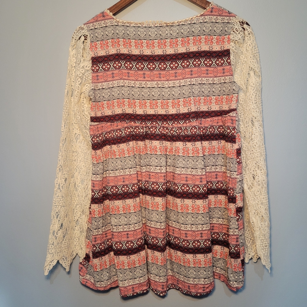 ALI DEE Collection Long Lace Sleeves Shirt Womens Size Small Colorful Western - Picture 4 of 11